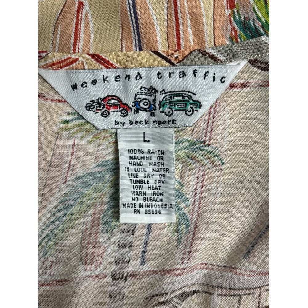 Vintage-Inspired Sleeveless Dress With Surf Cars & Palm Trees Print Rayon Fabri - Picture 5 of 7